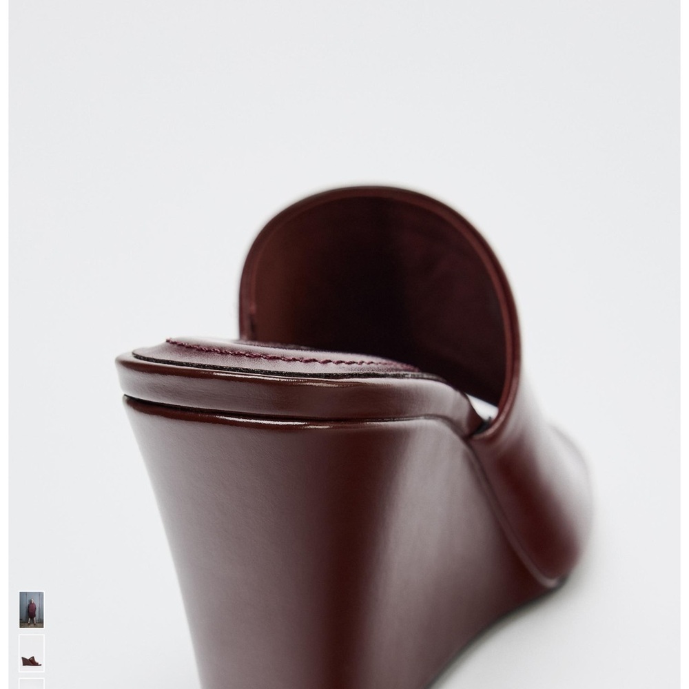 Zara Women's Burgundy Wedge Sandals - Picture 4 of 8